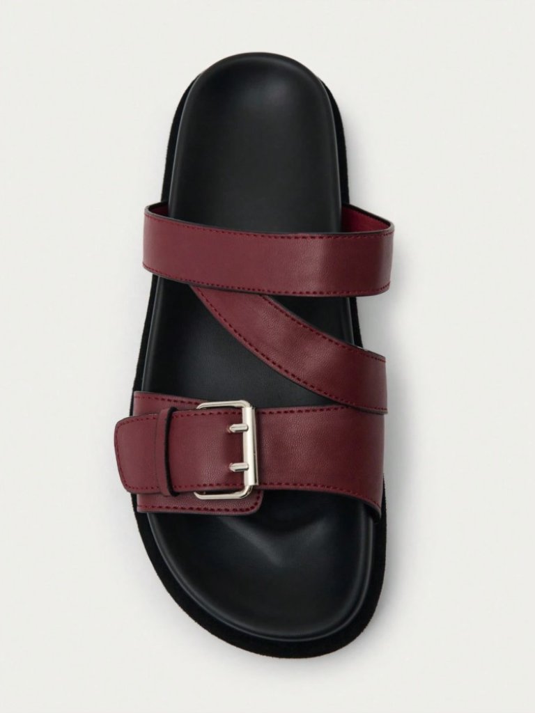Burgundy Crisscross Buckle Slide Sandals